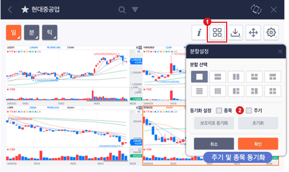 CHECK Mobile 분할차트 화면